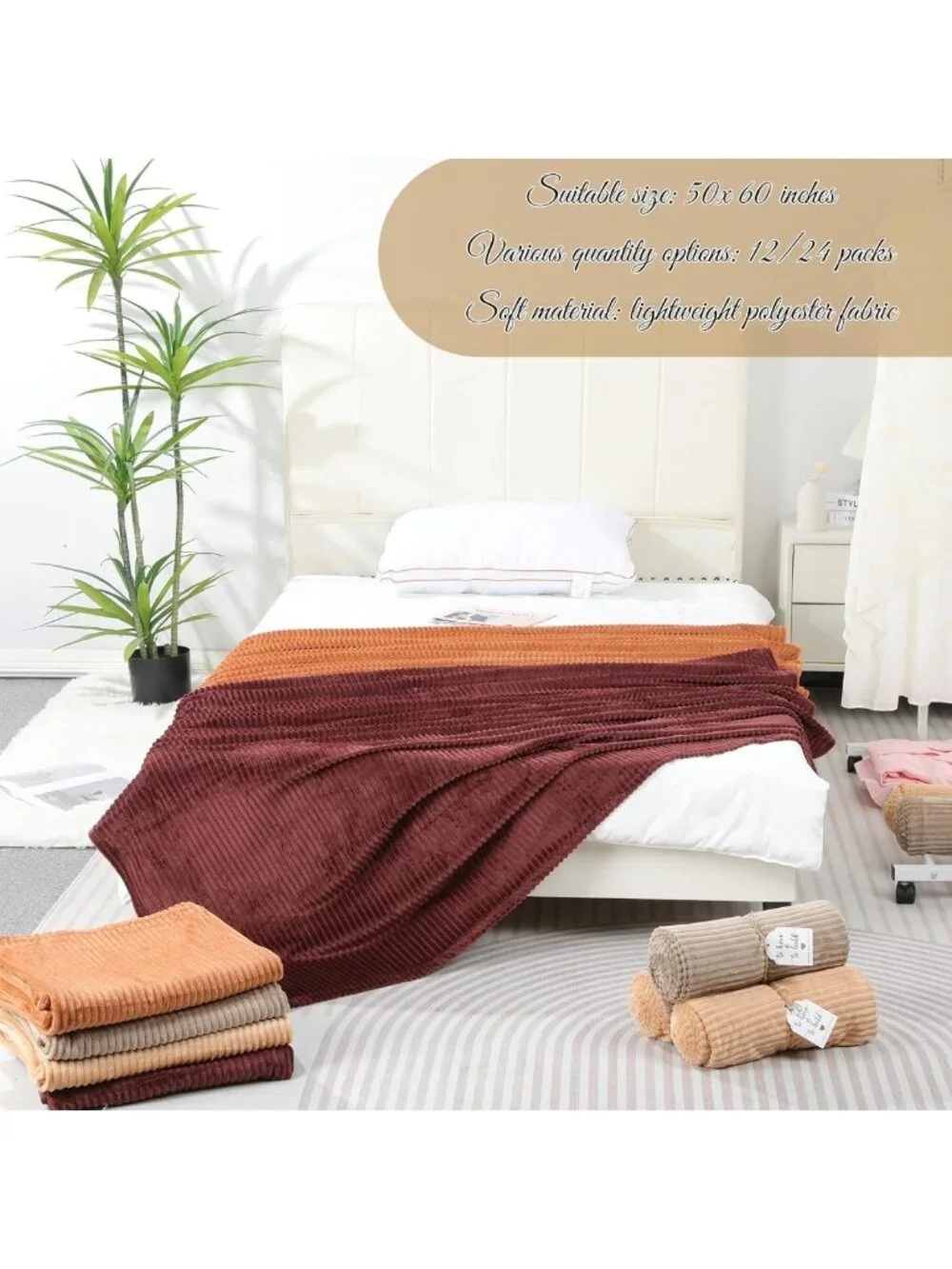 12 Pcs Soft Terracotta Throw Blankets 50x60